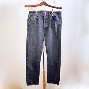 Jean Atelier Women Jeans Size 29 Black wash Raw Hem Button Fly Straight Leg